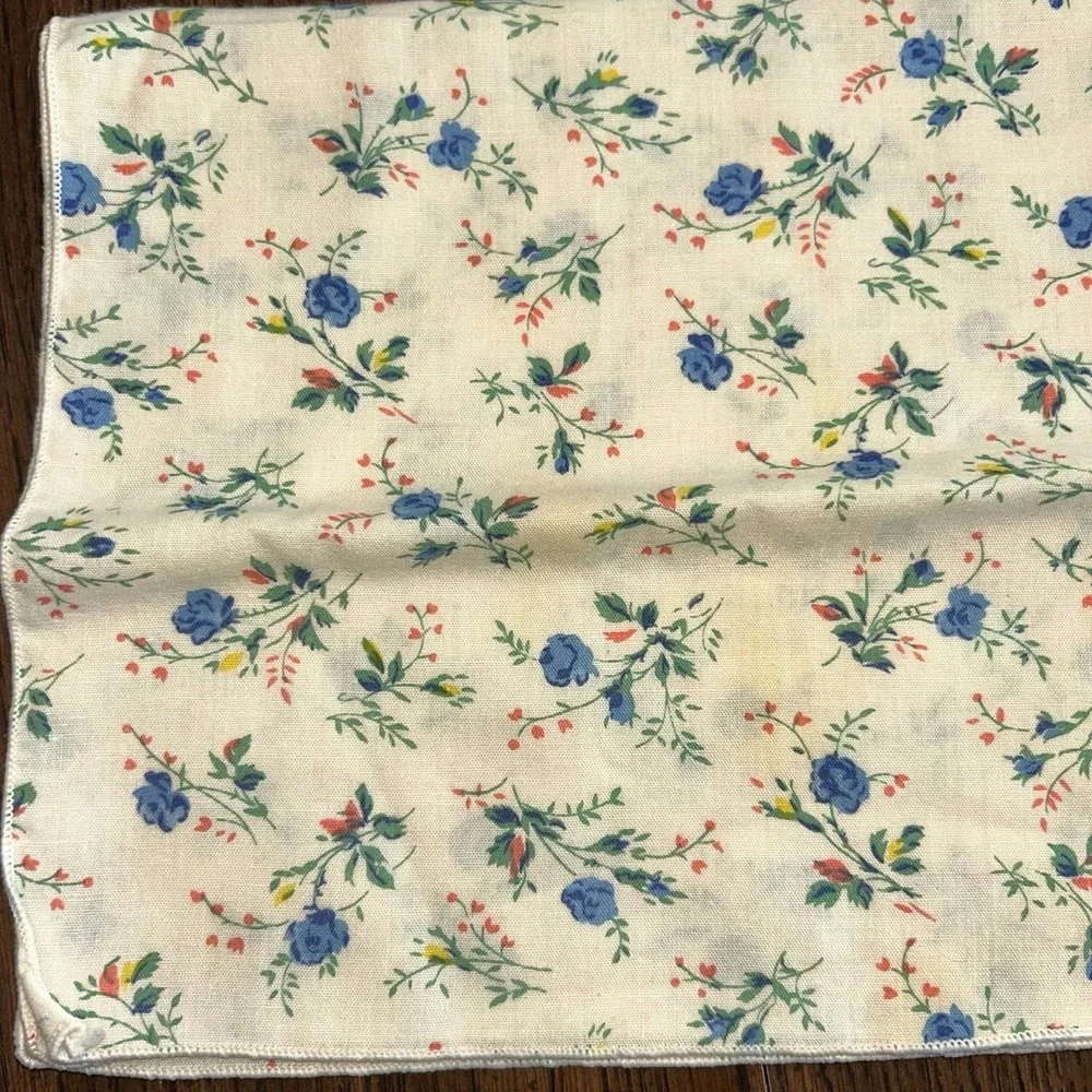 Vintage Floral Cloth Napkins Set Of 8 Blue Rose Country Table Cottage Decor